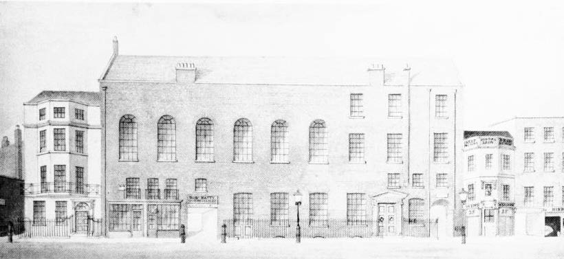 A line drawing of the building housing Almack's Assembly rooms on King Street.  